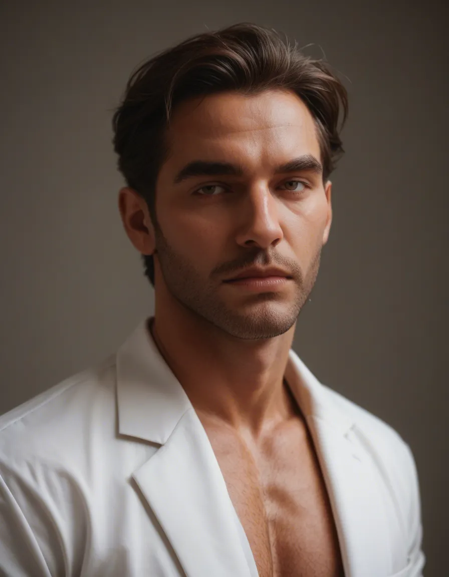 professional photo, high detail, male focus, fully nude, lips, seductive look, cinematic realism, score_9, score_8, candid photo, realistic skin texture, visible skin pores, film grain, depth of field