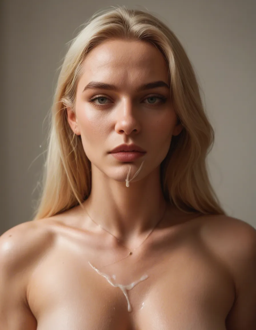 professional photo, high detail, skinny blonde, swallow cum, score_9, score_8, candid photo, realistic skin texture, visible skin pores, film grain, depth of field