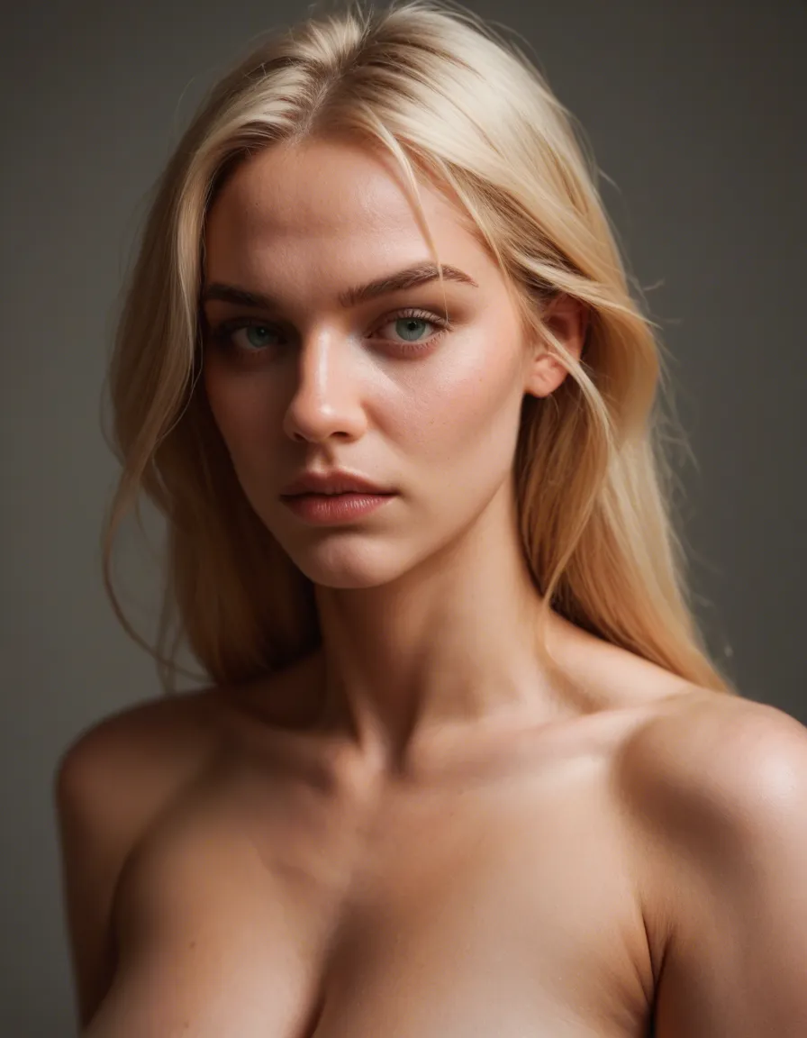 fully naked blonde woman, score_9, score_8, candid photo, realistic skin texture, visible skin pores, film grain, depth of field