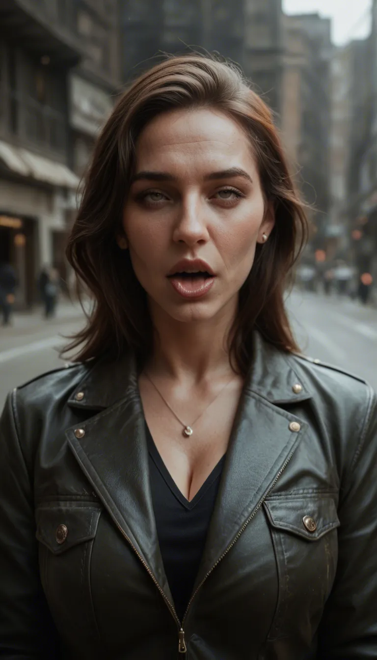 dslr, film grain, photorealistic, milf, jacket, ahegao, studio lighting, 8k uhd photo