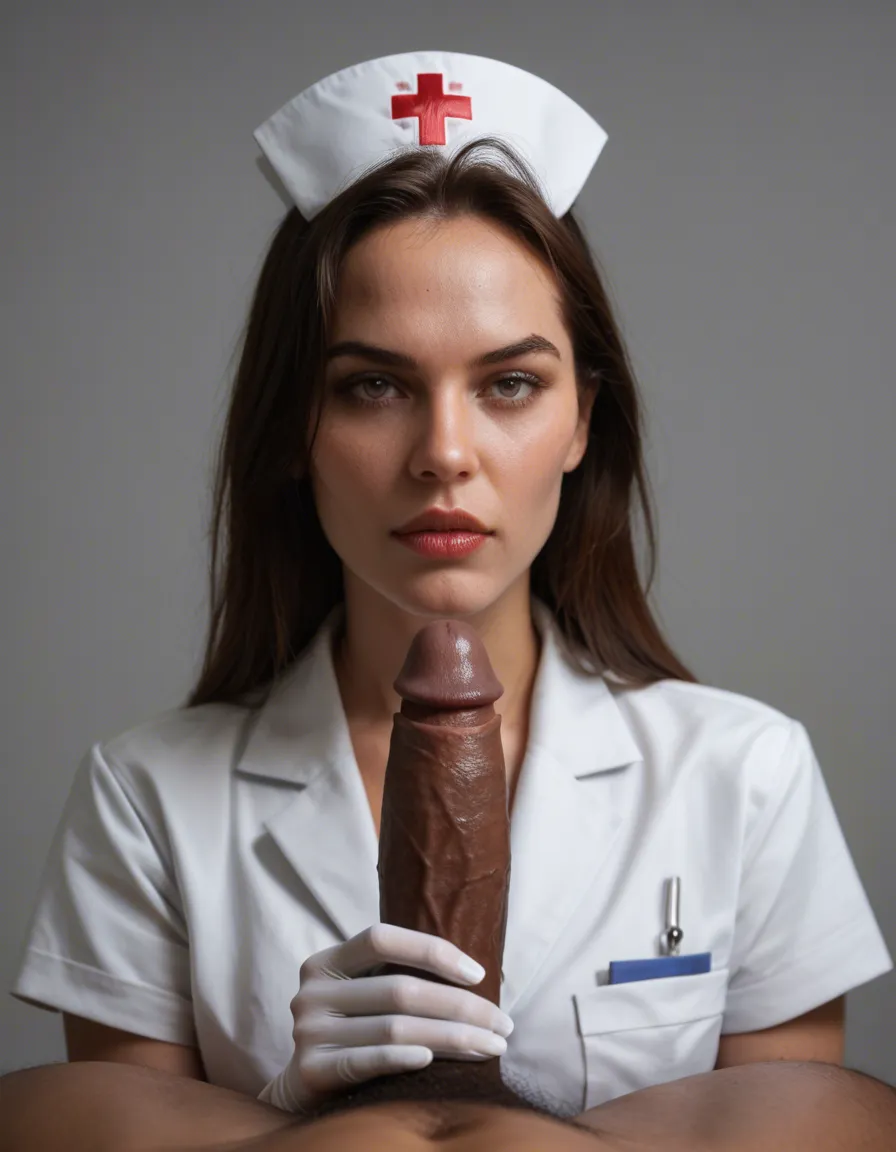 professional photo, high detail, nurse, hourglass figure, elbow gloves, futanari, grey background, POV, natural skin texture, score_9, score_8, candid photo, realistic skin texture, visible skin pores, film grain, depth of field
