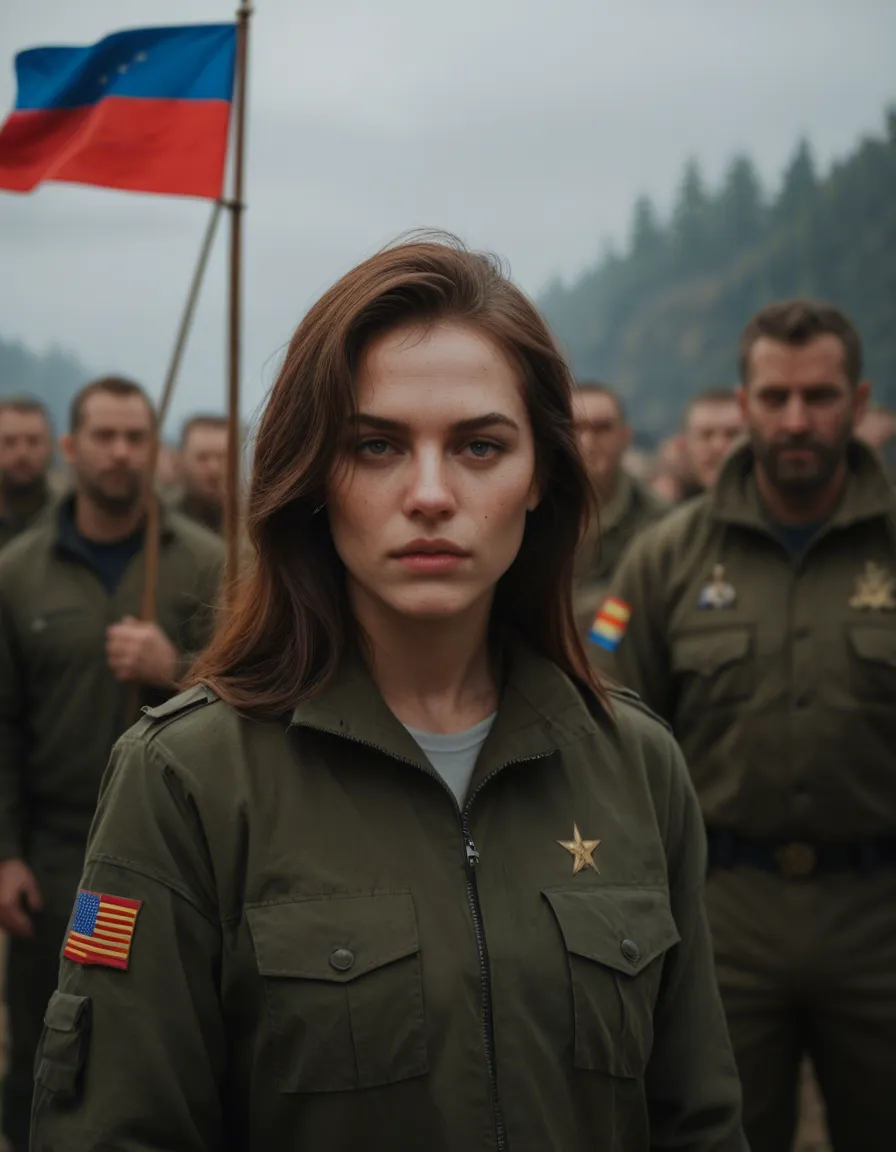 ukraninin man fuck russian woman with flags, score_9, score_8, candid photo, realistic skin texture, visible skin pores, film grain, depth of field