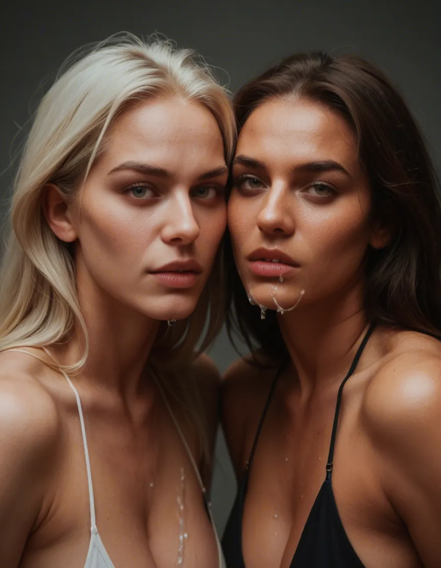 Two lesbians Squirting and cum, score_9, score_8, candid photo, realistic skin texture, visible skin pores, film grain, depth of field