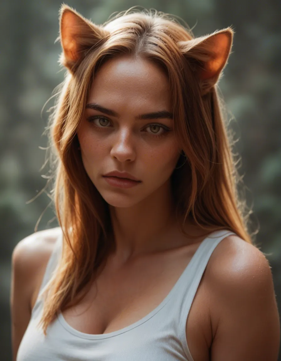 Anime cat girl_on_top, score_9, score_8, candid photo, realistic skin texture, visible skin pores, film grain, depth of field