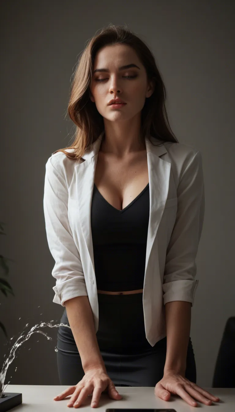 studio quality, sharp focus, office lady, squirting, from under, hyperrealistic