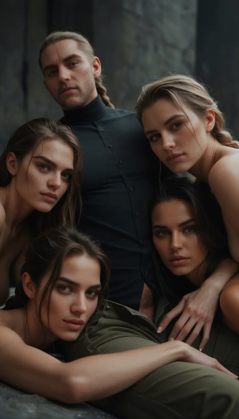 cinematic photo, 8k, 4women, braid, pants, 69 position, lifelike render