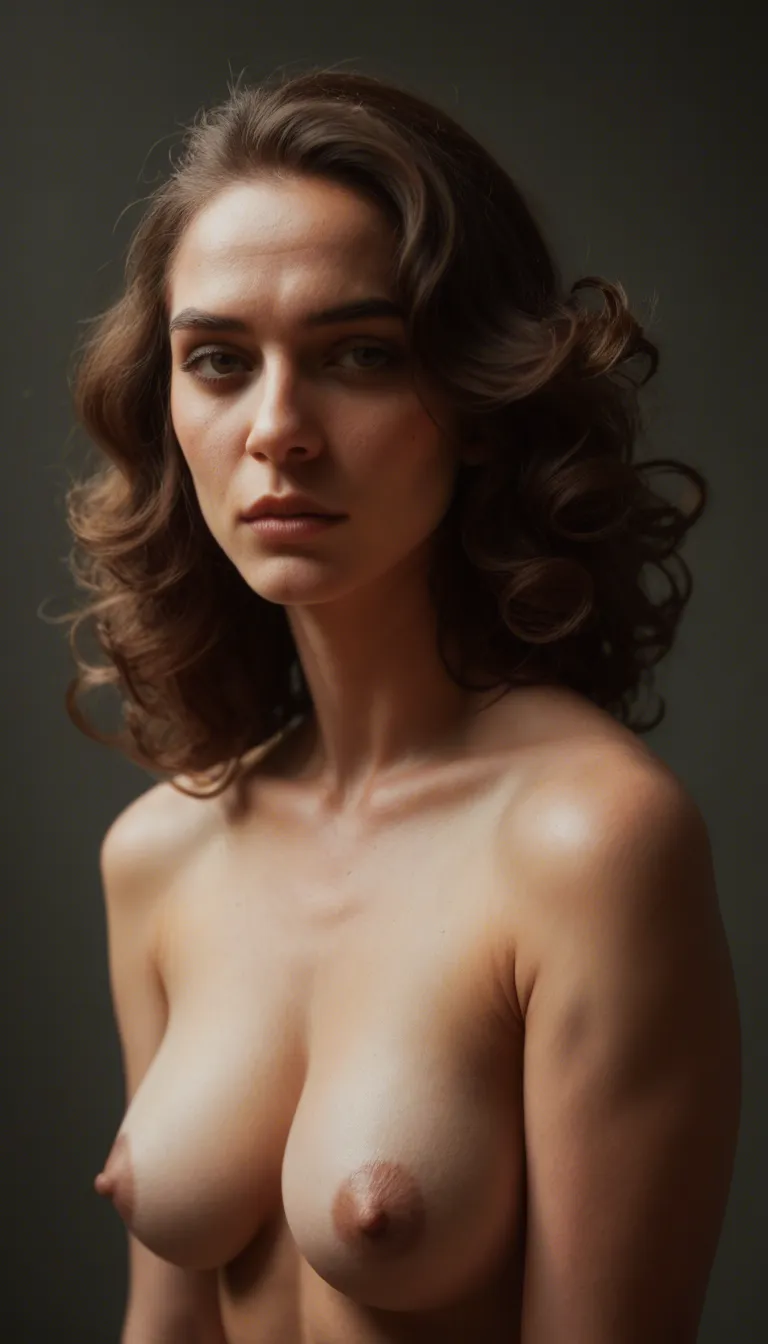 best quality, hyperrealistic, shoulder length curly hear, medium pert breasts, score_9, score_8, candid photo, realistic skin texture, visible skin pores, film grain, depth of field