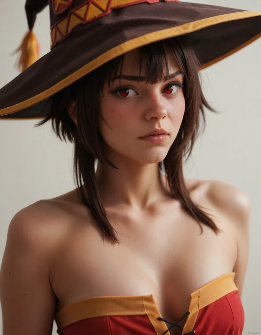 @megumin #blush /highres, score_9, score_8, candid photo, realistic skin texture, visible skin pores, film grain, depth of field