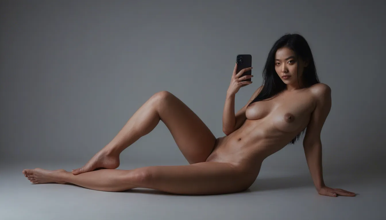 a picture of a 20 year old asian emo girl open legs, barefoot, full body