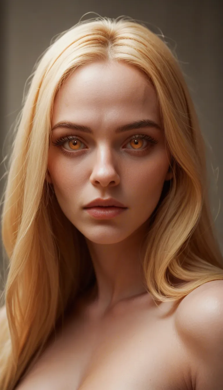Blonde hair, long straight hair, golden blonde hair, wispy bangs, layered bangs, fair skin, amber eyes, sharp eyes, narrow eyes, long eyelashes, subtle eyeliner, pink blush, glossy lips, soft pink lips, delicate facial features, sharp jawline, small nose, feminine face, elegant appearance, beautiful woman, mature woman, slim neck, rose tattoos on her neck, floral neck tattoo, rose tattoo on her wrist, black bra, white oversized button-up shirt, loose white shirt, open collar, exposed collarbone, unbuttoned shirt, rolled-up sleeves, relaxed posture, one hand touching her head, long fingers, seductive expression, calm expression, half-lidded eyes, slightly parted lips, soft gaze, confident aura, elegant, sophisticated, alluring, cool beauty, luxurious appearance, detailed hair strands, glossy hair, soft lighting, dramatic shadows, warm golden lighting, purple highlights, high contrast, dark background, anime art style, semi-realistic anime, highly detailed illustration, realistic skin shading, delicate linework, painterly rendering, intricate details, masterpiece, face fuck.