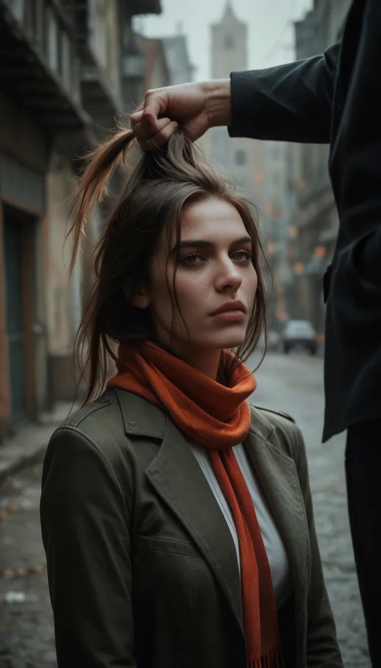 8k, sharp focus, detailed skin, multiple girls, scarf, frills, slow turn, hair pull, 8k uhd photo