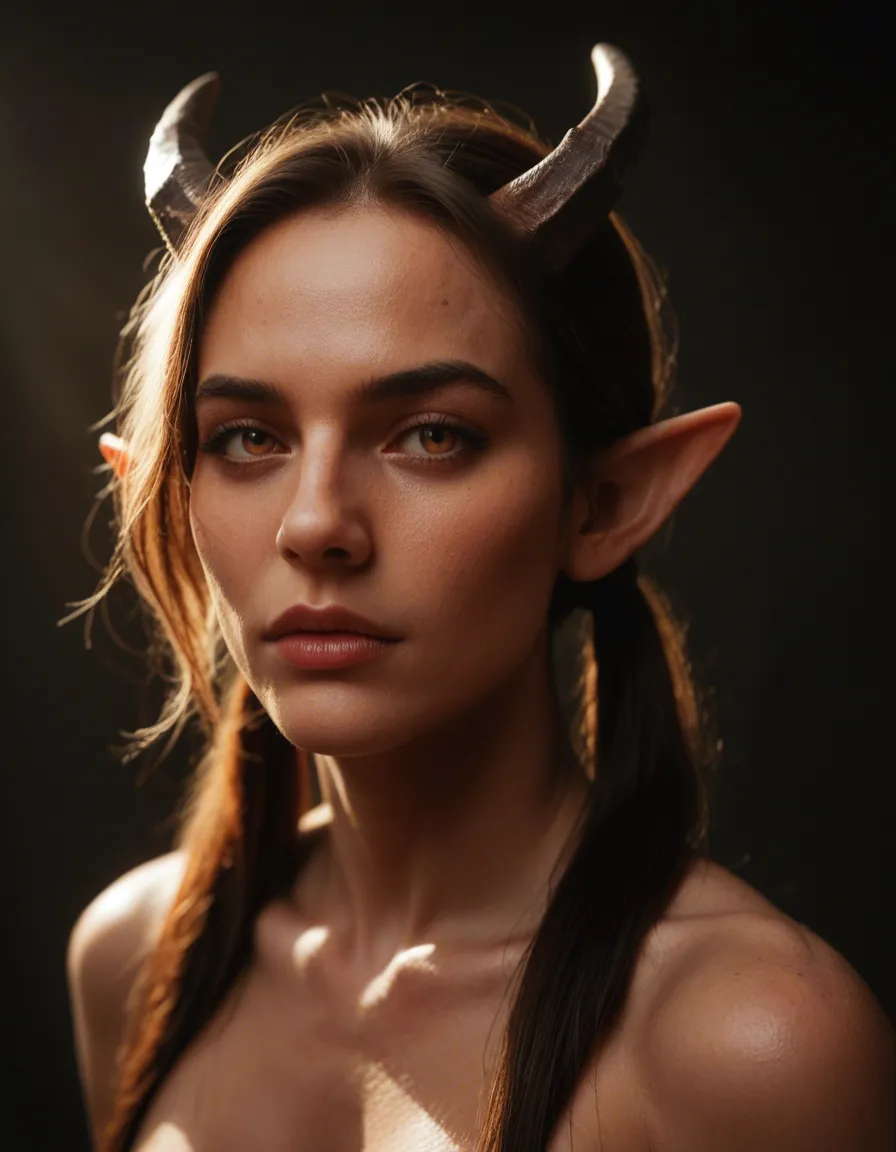 cinematic photo, 8k, elf girl, twintails, horns, futanari, soft lighting, natural skin texture, score_9, score_8, candid photo, realistic skin texture, visible skin pores, film grain, depth of field