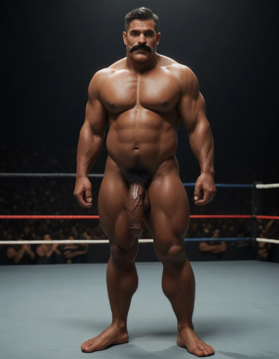 Matured Indian daddy full naked, heavy weight body_fur, big mustache, fat, hairy, wrestler, aged 60s, thick cock, black short hair cut,thick moustache, black skin, realistic skin texture, visible skin pores, full body naked, score_9, score_8, candid photo, realistic skin texture, visible skin pores, film grain, depth of field