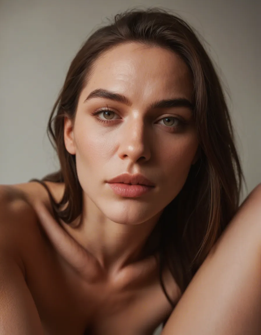 RAW photo, ultra realistic, POV, solo focus, leg up, lips, confident gaze, dslr quality, score_9, score_8, candid photo, realistic skin texture, visible skin pores, film grain, depth of field