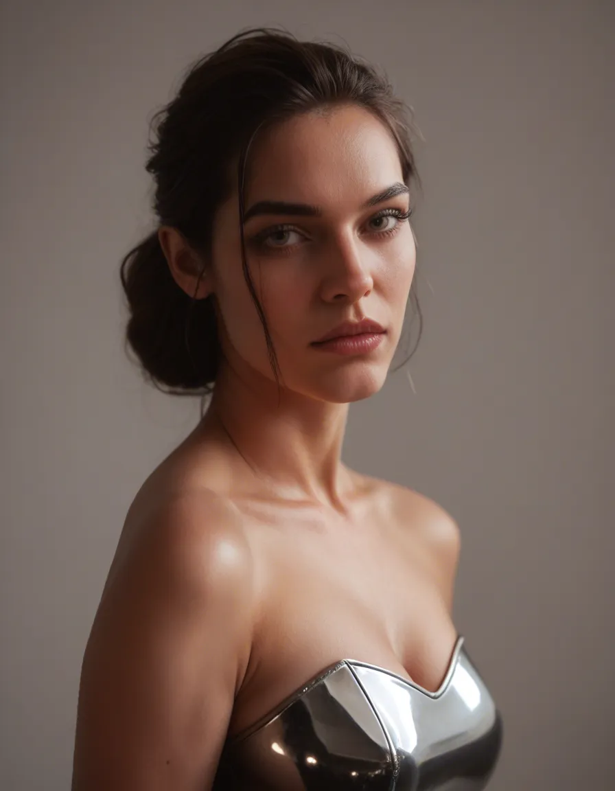 best quality, hyperrealistic, princess, wearing satin and latex, score_9, score_8, candid photo, realistic skin texture, visible skin pores, film grain, depth of field