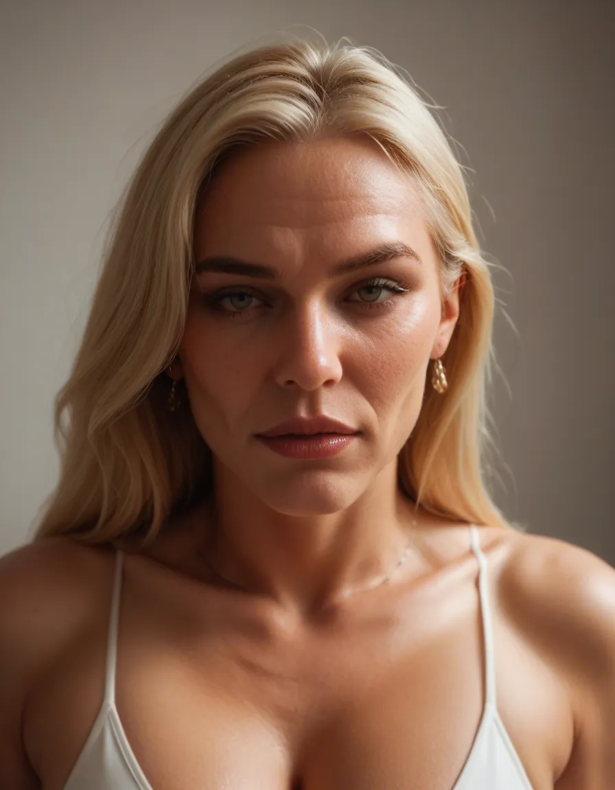 Blonde milf, score_9, score_8, candid photo, realistic skin texture, visible skin pores, film grain, depth of field