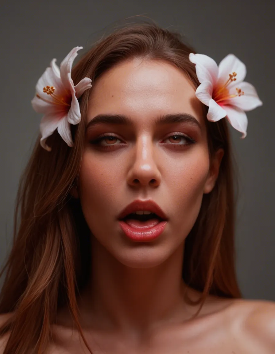 cinematic photo, 8k, succubus, flower, ahegao, studio photo, score_9, score_8, candid photo, realistic skin texture, visible skin pores, film grain, depth of field