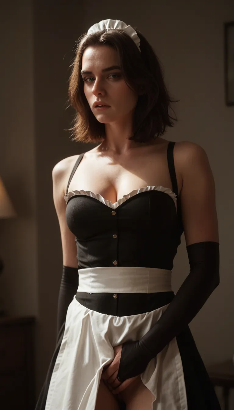8k, sharp focus, detailed skin, maid, medium hair, elbow gloves, masturbation, spotlight, dslr quality