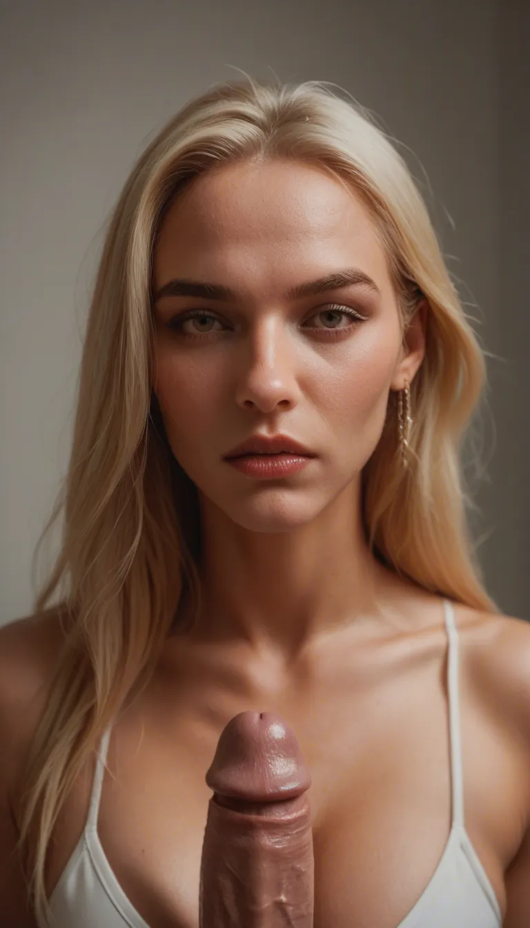 Make a blonde woman give the best blow job ever to a futa woman as they hide to the side of their family. Make the futa say "good woman, suck mommy's cock" as she makes the blonde woman deep throat her cock and drink all her cum.