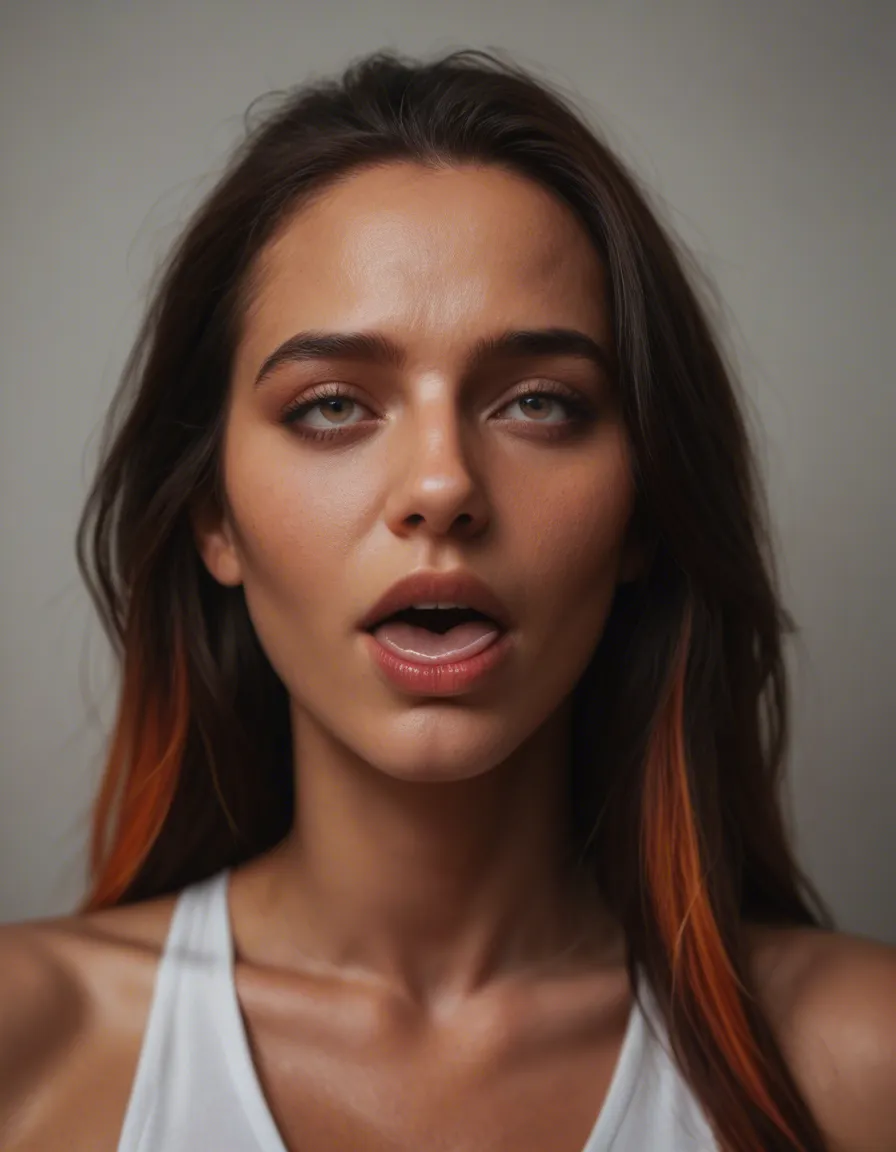 8k, sharp focus, detailed skin, multiple women, two-tone hair, sleeveless, ahegao, photorealistic, score_9, score_8, candid photo, realistic skin texture, visible skin pores, film grain, depth of field