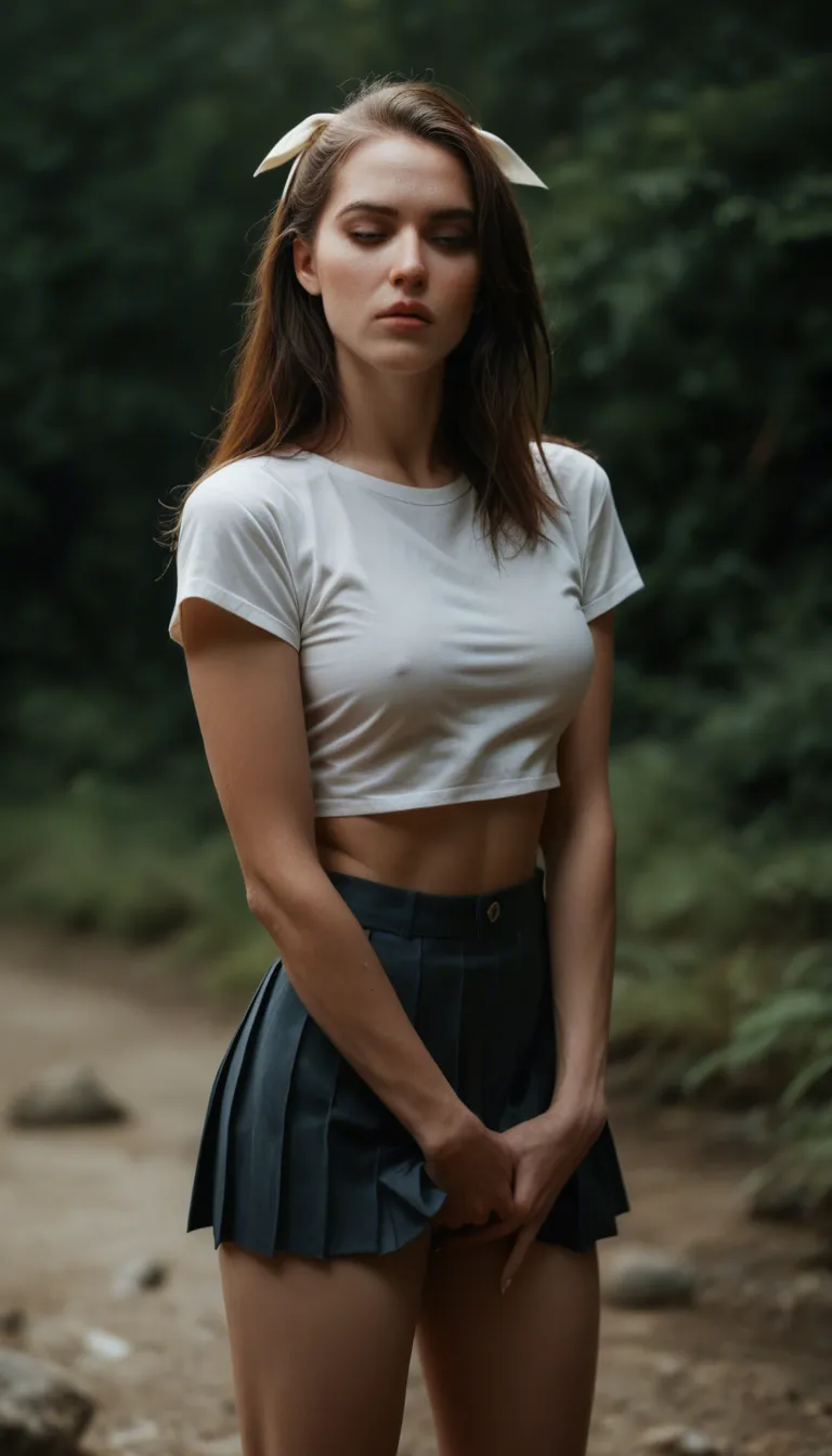 ultra HD, lifelike, solo focus, hair ribbon, pleated skirt, masturbation, film photography