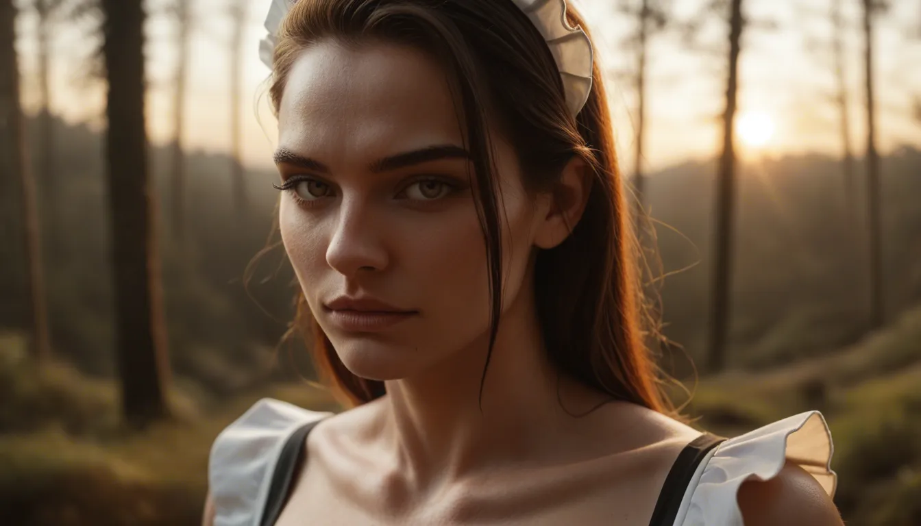 highly detailed, natural lighting, maid, presenting, collarbone, transparent background, 8k uhd photo, score_9, score_8, candid photo, realistic skin texture, visible skin pores, film grain, depth of field