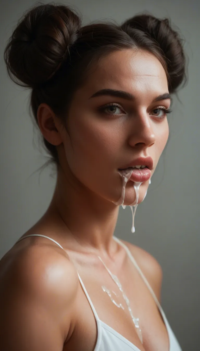 Woman with double buns brunette cum_in_mouth