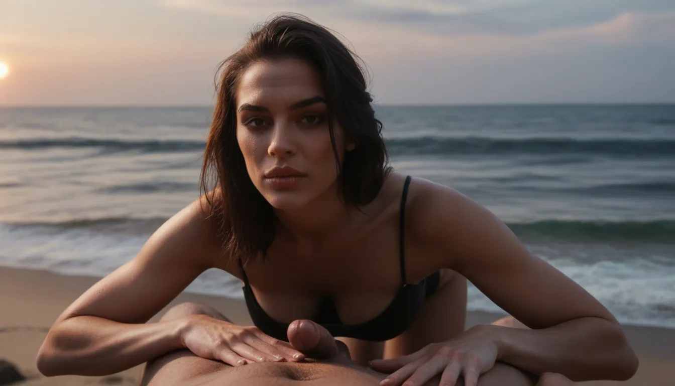 RAW photo, ultra realistic, demon woman, lips, evening gown, doggy style, ocean, low angle, photorealistic, footjob, small_penis, score_9, score_8, candid photo, realistic skin texture, visible skin pores, film grain, depth of field