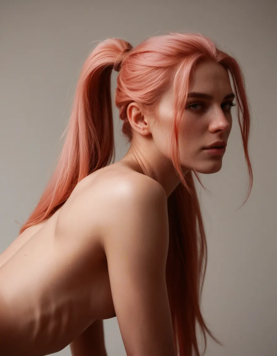 sharp focus,very skinny female, small breast, doggy style, day, side view, lifelike render, smilling seductive eye contact, long hair ponytail, nude, strawberry blonde, visible asshole, score_9, score_8, candid photo, realistic skin texture, visible skin pores, film grain, depth of field