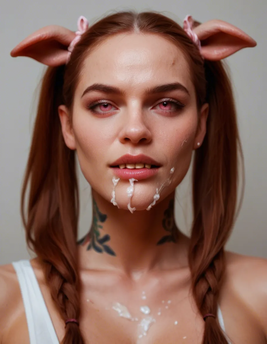 hentai of jinxlol covered in cum, cream pie, fangs, pink eyes, pig tails, tattoos,, score_9, score_8, candid photo, realistic skin texture, visible skin pores, film grain, depth of field