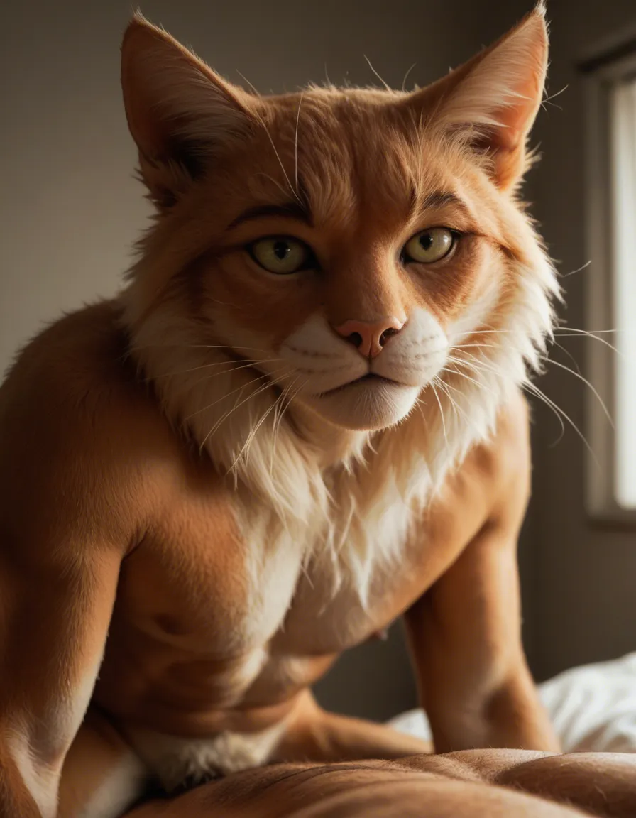 Furry cats gay sex, score_9, score_8, candid photo, realistic skin texture, visible skin pores, film grain, depth of field