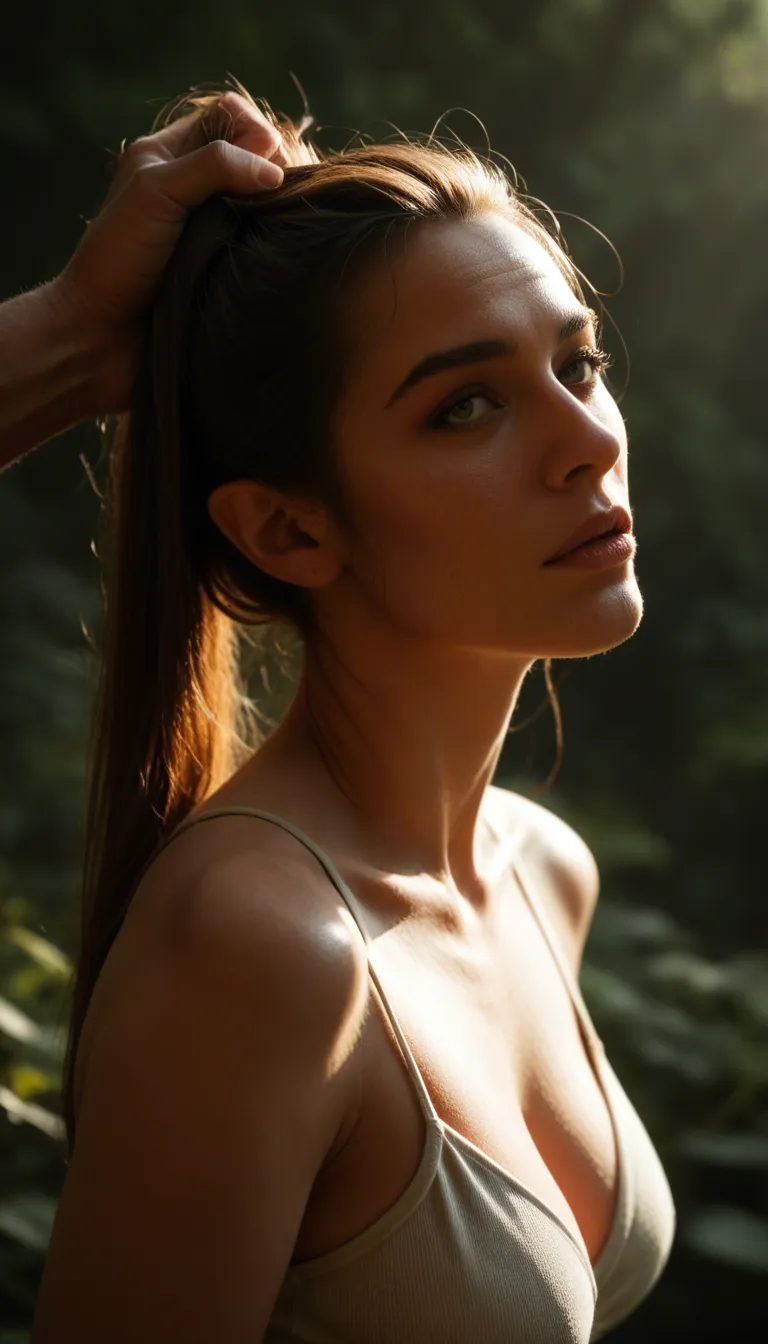 highly detailed, natural lighting, elf woman, hair pull, colored skin, intense passion, lifelike cowboy_shot