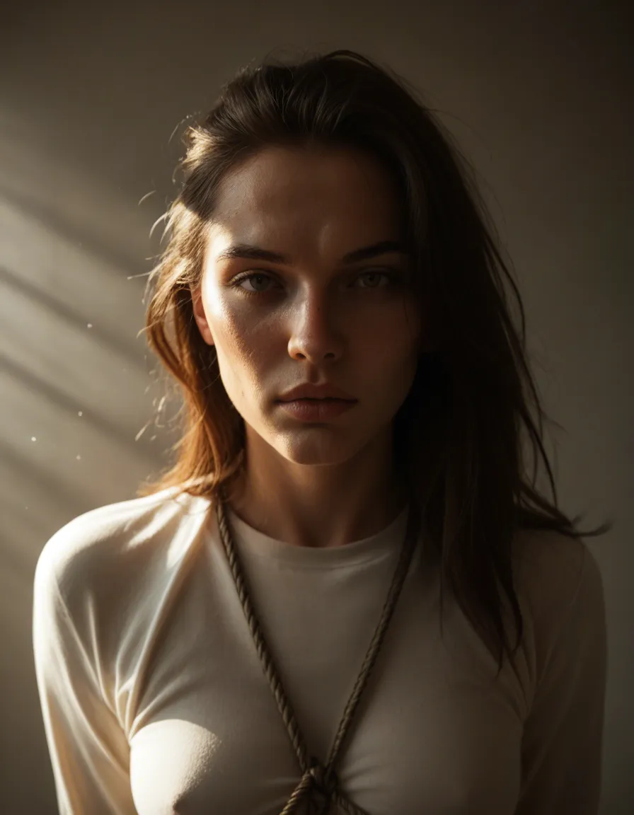 highly detailed, natural lighting, solo focus, athletic build, long sleeves, bondage, day, POV, 8k uhd photo Woman on the Left
 * Estimated Age: Mid-40s to early 50s.
 * Facial Features & Complexion: Fair to light skin tone with natural, subtle warm undertones. Her skin shows gentle, natural fine lines around the eyes (crow's feet) and smile lines, giving her a mature, relaxed appearance.
 * Eyes: Light hazel or light brown, set under soft, naturally styled eyebrows with minimal makeup.
 * Hair & Style: Mid-brown hair neatly pulled back from her face, exposing her clean hairline and forehead.
 * Expression: A soft, calm, and genuine subtle smile with closed lips.
 * Overall Look: Casual, comfortable, and natural with a minimalist aesthetic.
Woman on the Right
 * Estimated Age: Mid-40s to early 50s.
 * Facial Features & Complexion: Fair, bright skin tone with light rosy undertones. Smooth forehead with subtle expression lines around her eyes and cheeks, highlighting an expressive face.
 * Eyes: Striking light blue eyes framed by soft brown eyebrows.
 * Hair & Style: Wavy, textured reddish-brown (auburn) hair styled casually, shoulder-length, with loose strands framing her face.
 * Expression: A wide, open-mouthed, warm smile showing her teeth, reflecting high energy and cheerfulness.
 * Overall Look: Vibrant, expressive, and engaging with a bright, outgoing presence., score_9, score_8, candid photo, realistic skin texture, visible skin pores, film grain, depth of field