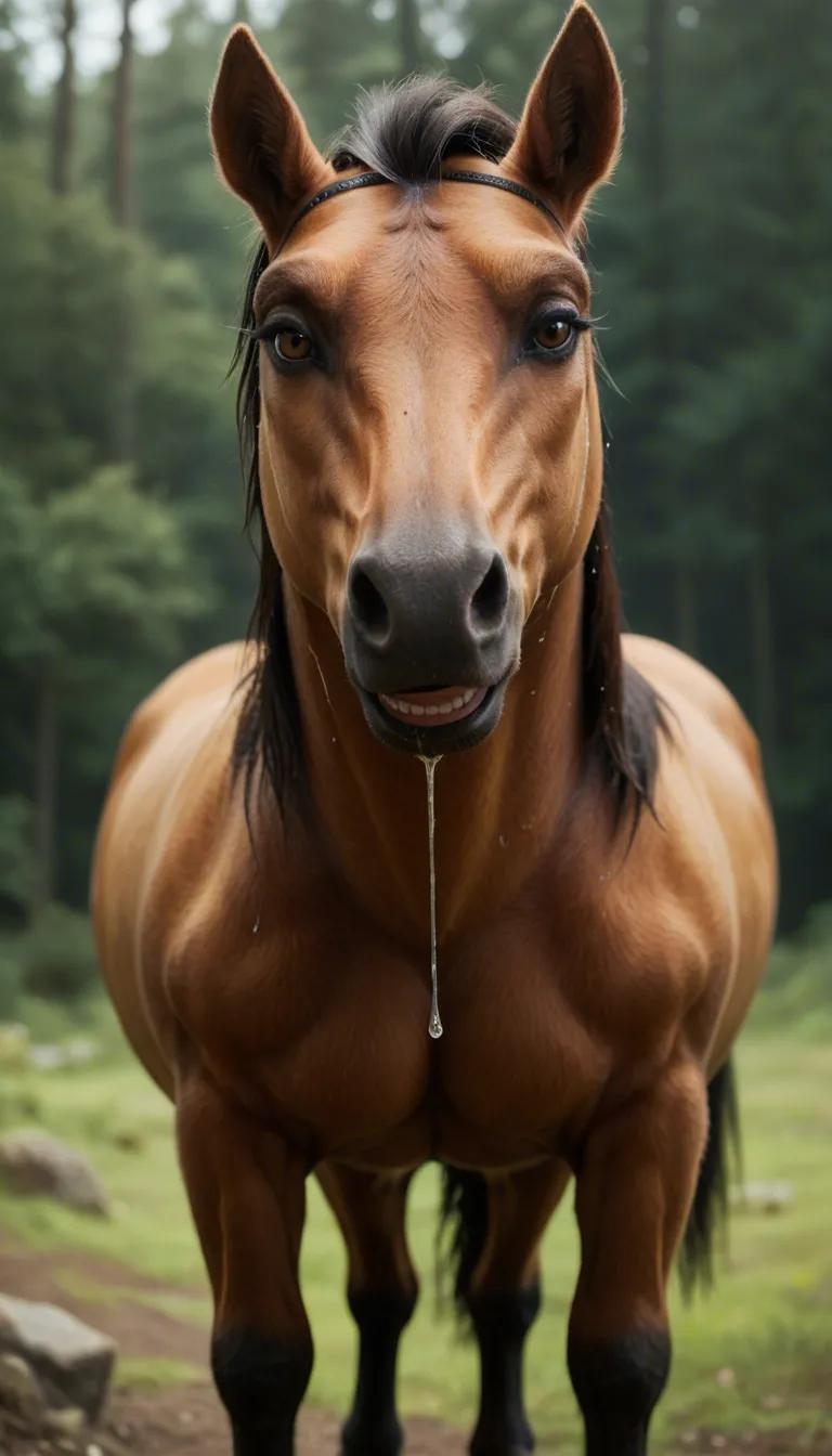 dslr, film grain, photorealistic, POV, transparent background, hyperrealistic, furry, feral, horse woman, equine pussy, dripping wet, standing, large body