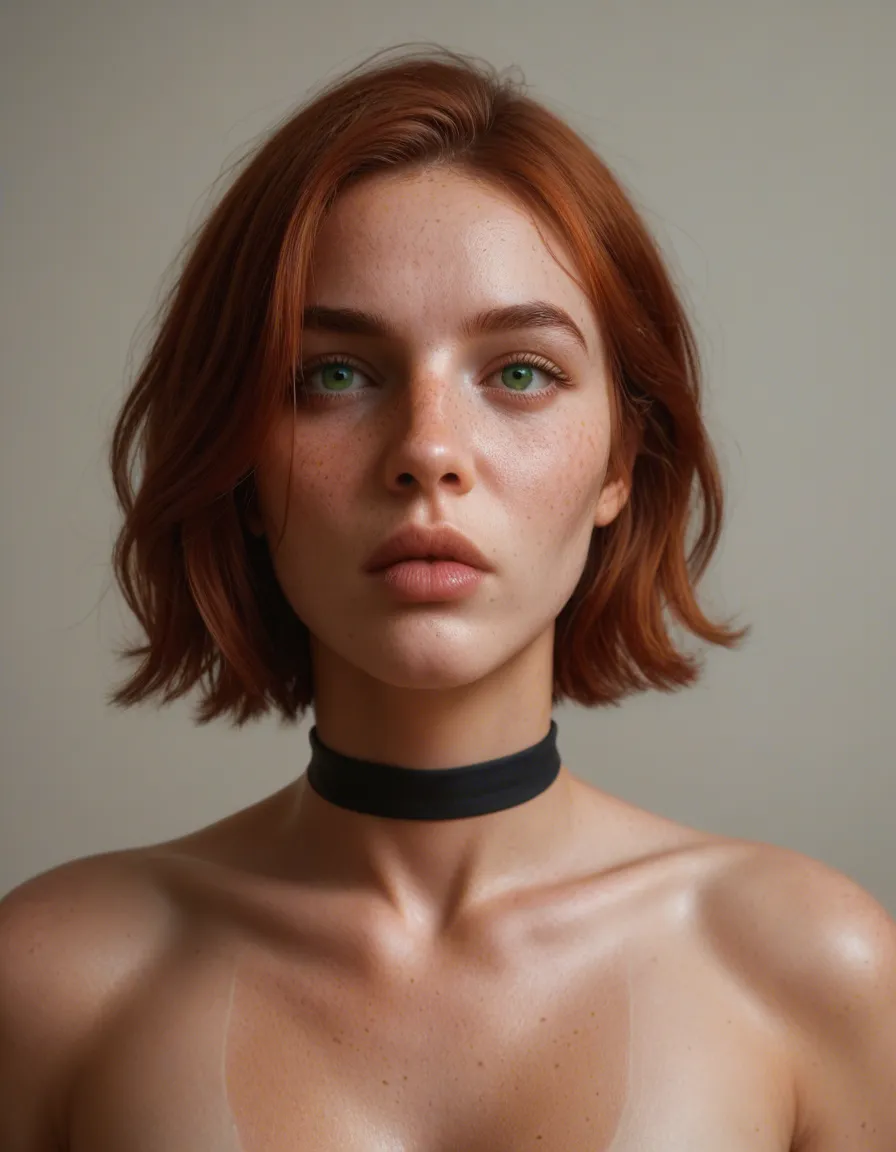 masterpiece, best quality
abby: (girl, freckles, real skin, pale skin, auburn hair, short hair, straight hair, hair over one eye, green eyes, detailed eyes, round face, round lips, perfect face, detailed face, thin black choker, pubic hair, covered_pussy, vagina bulge under clothes, small breasts, flat breast),
atmospheric perspective, (portrait:1.2), Rembrandt Lighting style, shadow, partially covered in shadow, (Rembrandt shadow style:1.46), nose shadow, m4vr0s1a, snnr2, spot color, muted color, limited palette, screentone, hatching (texture), mist, fog, light particles, light rays, backlighting, sidelighting, [color] theme, [color] sky, style of Alice Prin, realistic, epic fantasy character art, style of Anne Stokes, asdxohnx a hologram, pearlymost, gentle gradient, pastel colors, stylised, glowing hair,,masterpiece, best quality, amazing quality, very aesthetic, absurdres, newest, incredibly absurdres
photorealistic, very_aesthetic, realistic, sharp_focus, ultra detailed, hdr, volumetric lighting, neon palette, high contrast, rating_explicit, (solo:1.2), laying on a bed seductive, off-the-shoulder emerald damask gown trimmed with fine lace, abby: (adult woman, freckles, real skin, pale skin, auburn hair, short hair, straight hair, hair over one eye, green eyes, detailed eyes, round face, round lips, perfect face, detailed face, thin black choker, pubic hair, covered_pussy, vagina bulge under clothes, small breasts, flat breast), atmospheric perspective, (portrait:1.2), Rembrandt Lighting style, shadow, partially covered in shadow, (Rembrandt shadow style:1.46), nose shadow, m4vr0s1a, snnr2, spot color, muted color, limited palette, screentone, hatching (texture), mist, fog, light particles, light rays, backlighting, sidelighting, [color] theme, [color] sky, style of Alice Prin, epic fantasy character art, style of Anne Stokes, asdxohnx a hologram, pearlymost, gentle gradient, pastel colors, stylised, glowing hair,, score_9, score_8, candid photo, realistic skin texture, visible skin pores, film grain, depth of field