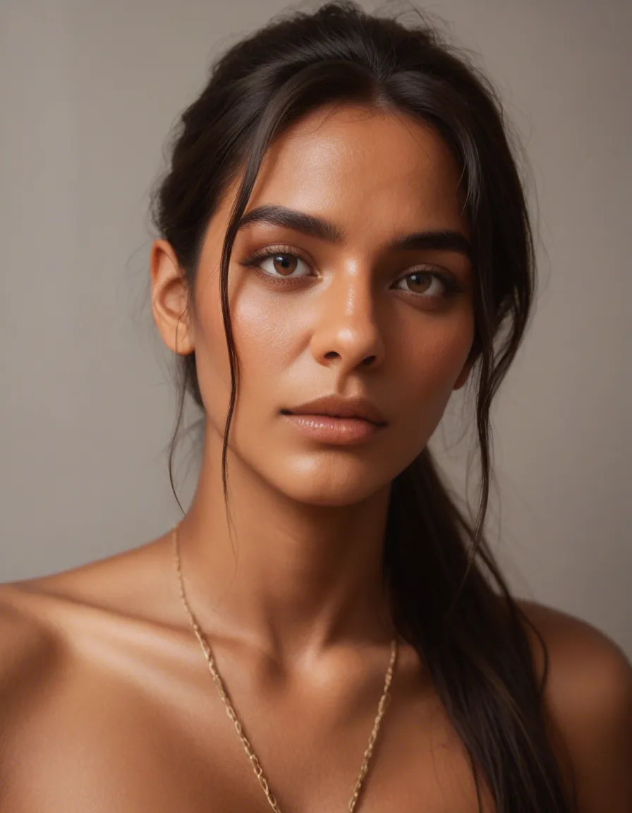 indian woman. long_hair black_hair ponytail. petite. brown_eyes. Cute round shy face. blush. Light skin complexion. medium_breasts. Indian attire., score_9, score_8, candid photo, realistic skin texture, visible skin pores, film grain, depth of field