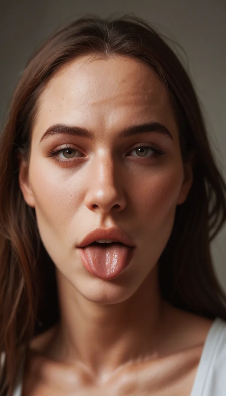 Close-up of her lips parting slowly, tongue peeking out.
* Camera zooms in on the head of the cock as it teases her mouth.
