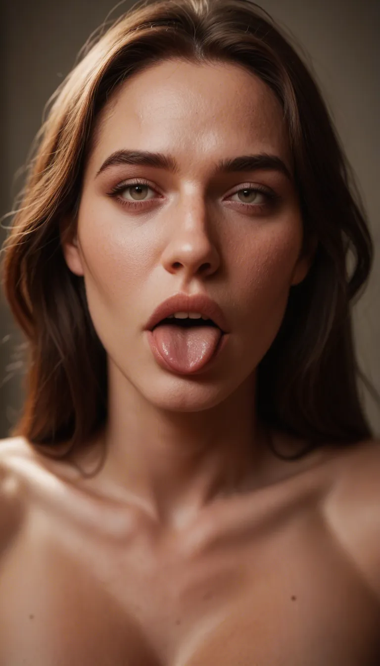 She takes the tip inside, swirling her tongue around it.
* Soft moans escape as she adjusts to the size.