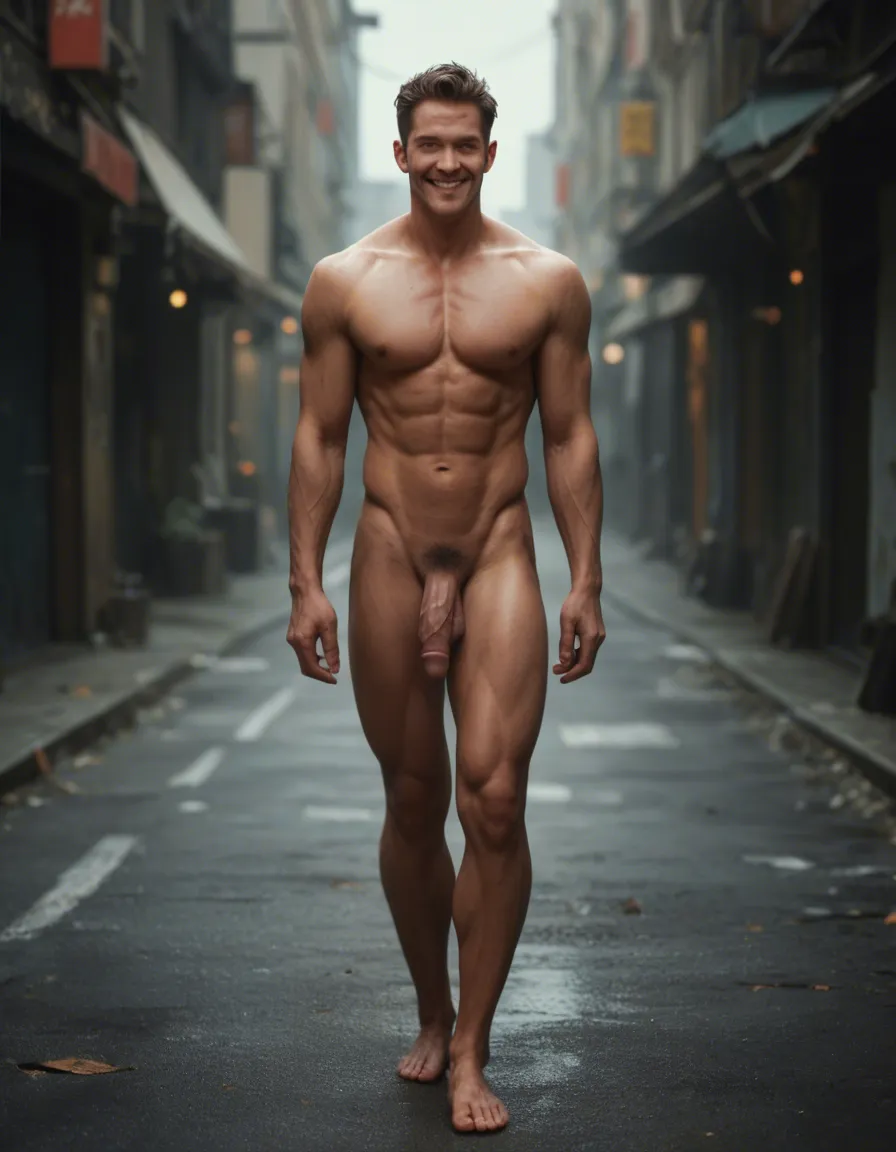 best quality, anime style, 1boy, hard big dick, standing up, completely_nude, full_body, smile, anime, smooth face, score_9, score_8, candid photo, realistic skin texture, visible skin pores, film grain, depth of field