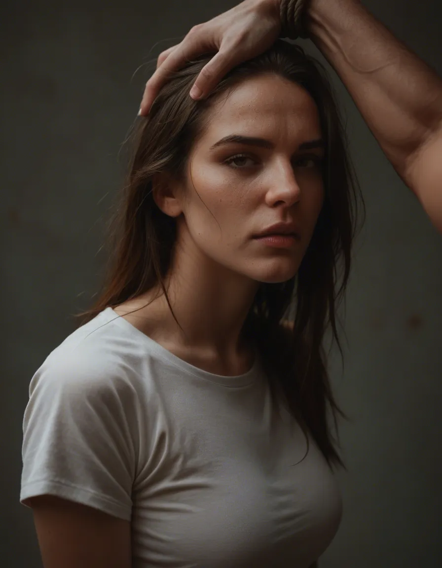 sharp focus, 8k uhd, multiple women, short sleeves, bondage, rim light, cinematic realism, score_9, score_8, candid photo, realistic skin texture, visible skin pores, film grain, depth of field