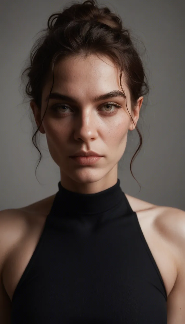 dslr, photorealistic, 1girl, blakc hair in a tight bun with side tendrils, delicate round face with high cheekbones and a pointed chin, large light blue eyes, tall slwnder body, narrow hips, round feminine ass, (gigantic naturally sagging breasts:1.6), fishnet open crotch panties, fishnet thighigh pantyhose, leg up, rim light, 8k uhd photo, masturbating in her luxurious ownthiuse bedroom, nsfw