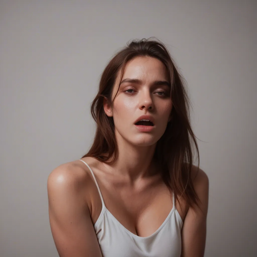 ultra HD, lifelike, solo female, bare shoulders, official alternate costume, slow turn, orgasm, gradient background, hyperrealistic