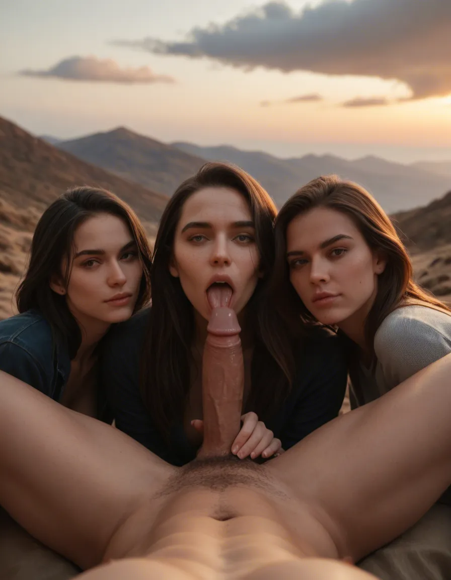 sharp focus, 8k uhd, 3girls, legs, long sleeves, missionary, cloud, POV, rim light, natural skin texture fellatio, score_9, score_8, candid photo, realistic skin texture, visible skin pores, film grain, depth of field