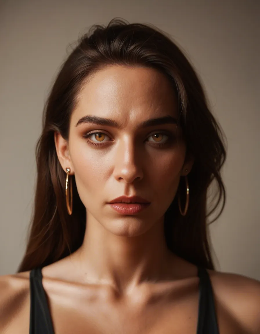 dslr, film grain, photorealistic, demon woman, earrings, bondage, golden hour, RAW photo, score_9, score_8, candid photo, realistic skin texture, visible skin pores, film grain, depth of field