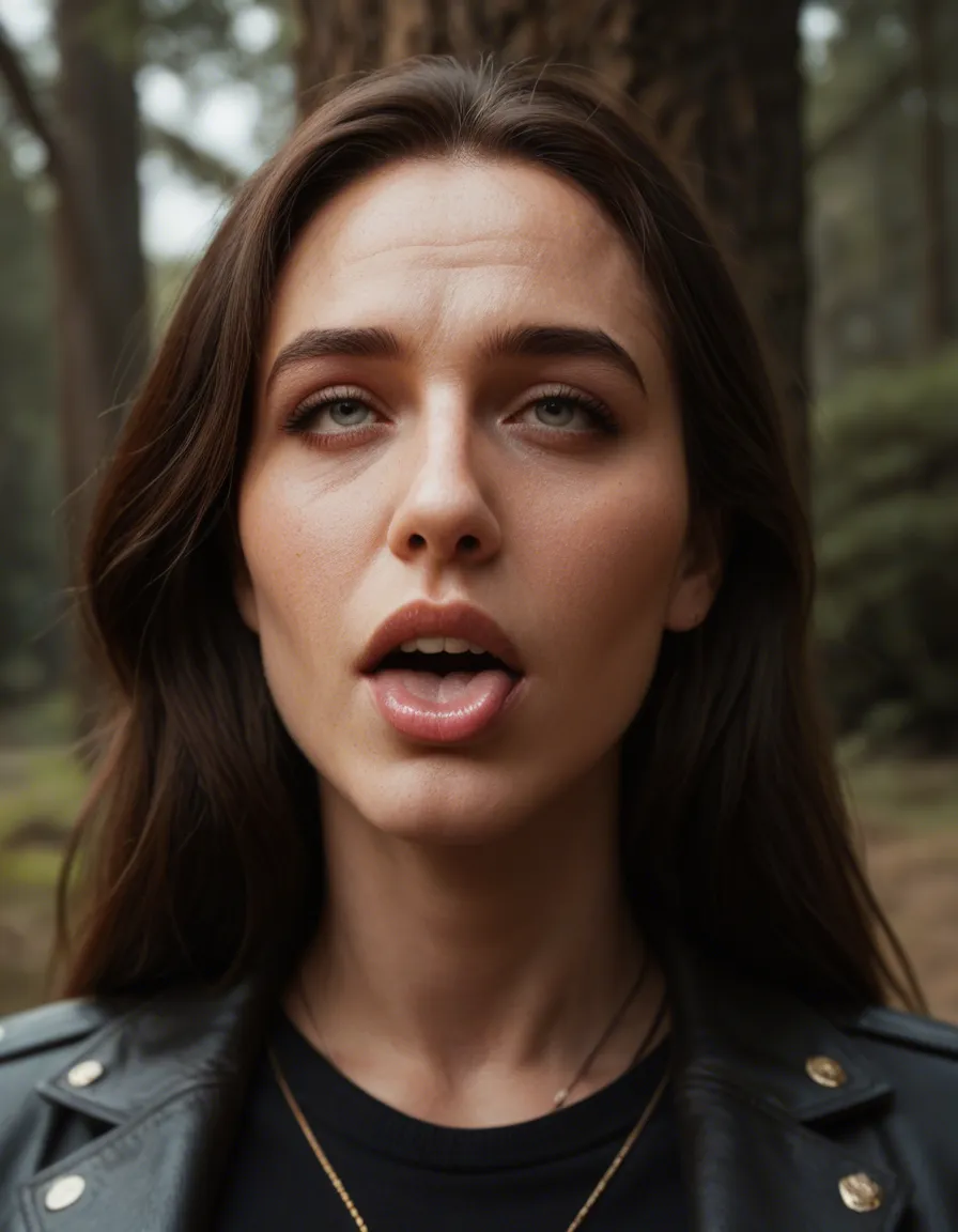 sharp focus, 8k uhd, mature female, black footwear, pants, ahegao, tree, close-up, dslr quality, score_9, score_8, candid photo, realistic skin texture, visible skin pores, film grain, depth of field