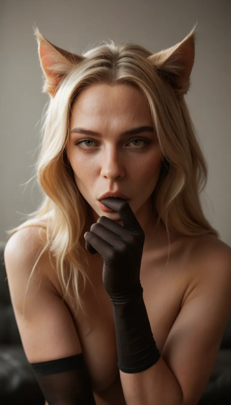 sharp focus, 8k uhd, catgirl, blonde hair, elbow gloves, oral, photorealistic