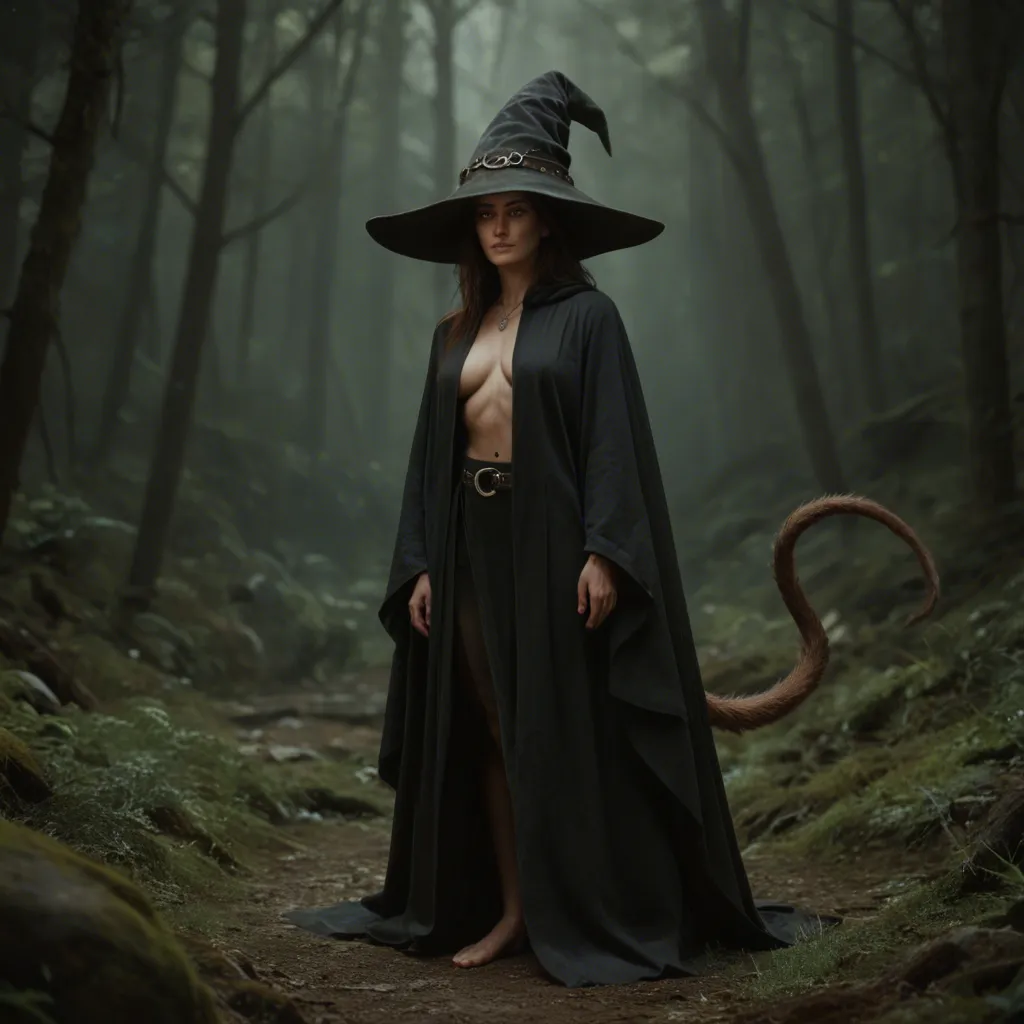 studio quality, sharp focus, witch, tail, presenting, lifelike render