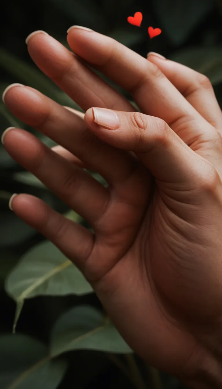 sharp focus, 8k uhd, solo female, fingernails, heart, fully nude, plant, extreme close-up, warm tones, cinematic realism