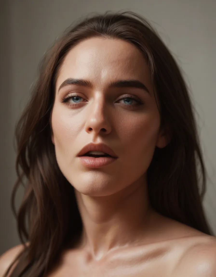Brunette eith blue eyes being fucked while moaning and boobs expanding, score_9, score_8, candid photo, realistic skin texture, visible skin pores, film grain, depth of field