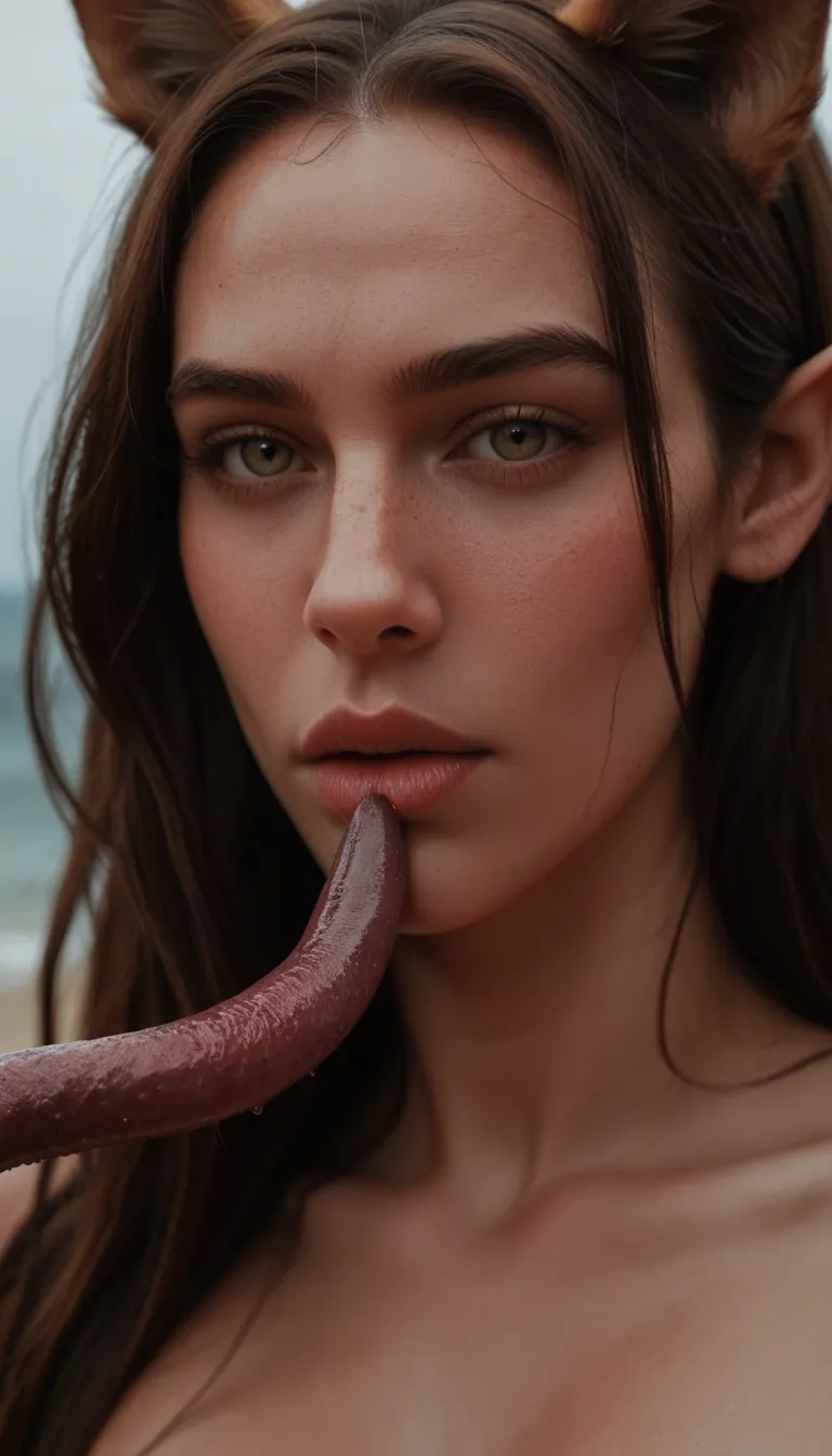 dslr, film grain, photorealistic, elf girl, animal ears, alternate costume, tentacle, close-up, lifelike render
